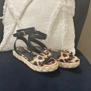 Vince Camuto Leopard Print Espadrilles with Black Straps
